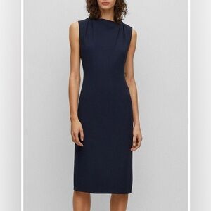 Hugo Boss Blue Sheath Dress Sleeveless Bateau Neckline